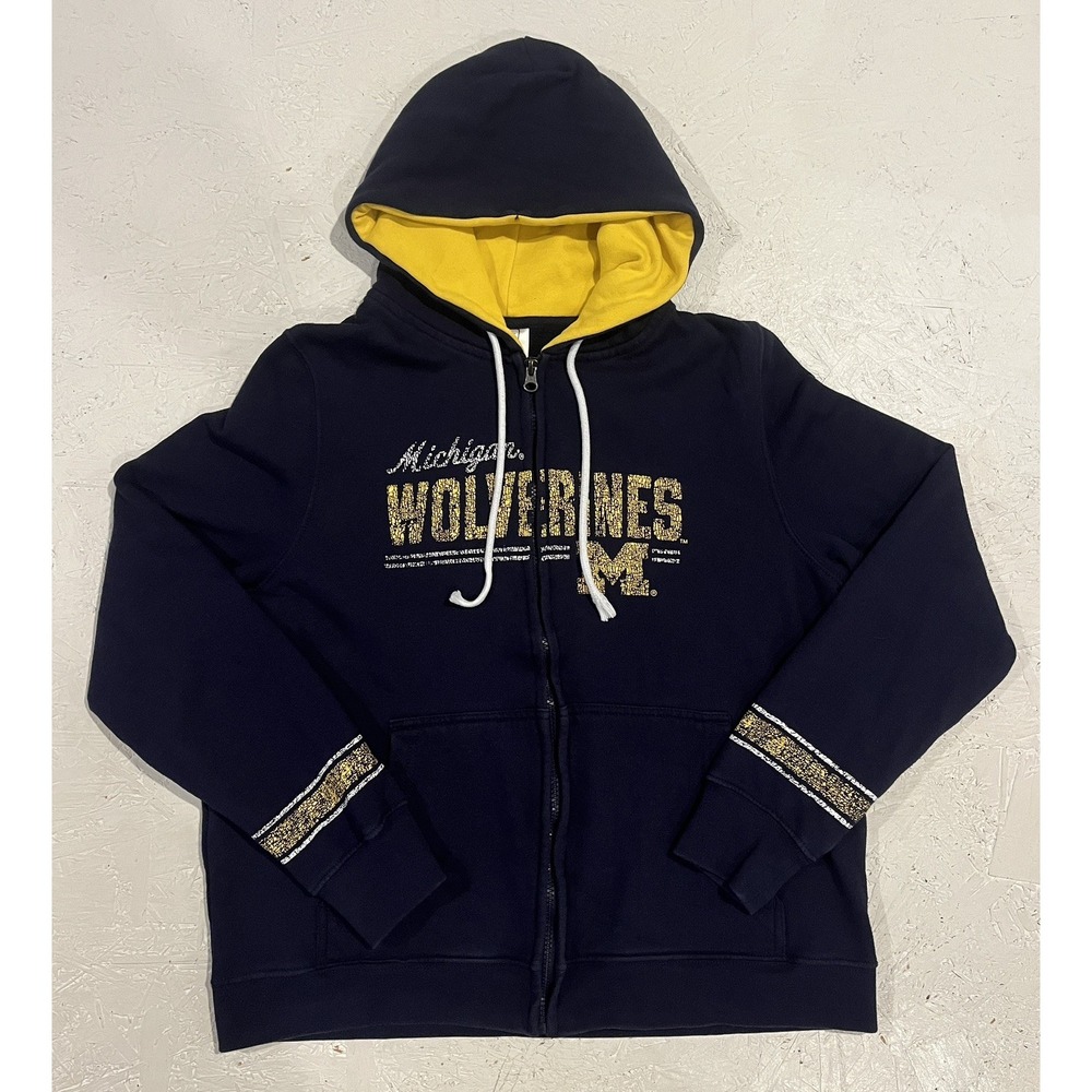 Vintage Pro Edge Michigan Wolverines Hooded Jacket Full‎ Zip Youth XL Blue Kids